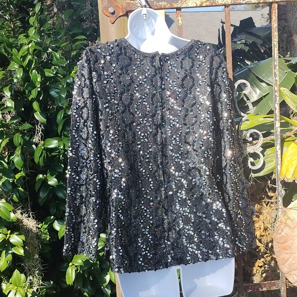 '70s vintage intricate black and silver sequin metallic top medium - Picture 7 of 7